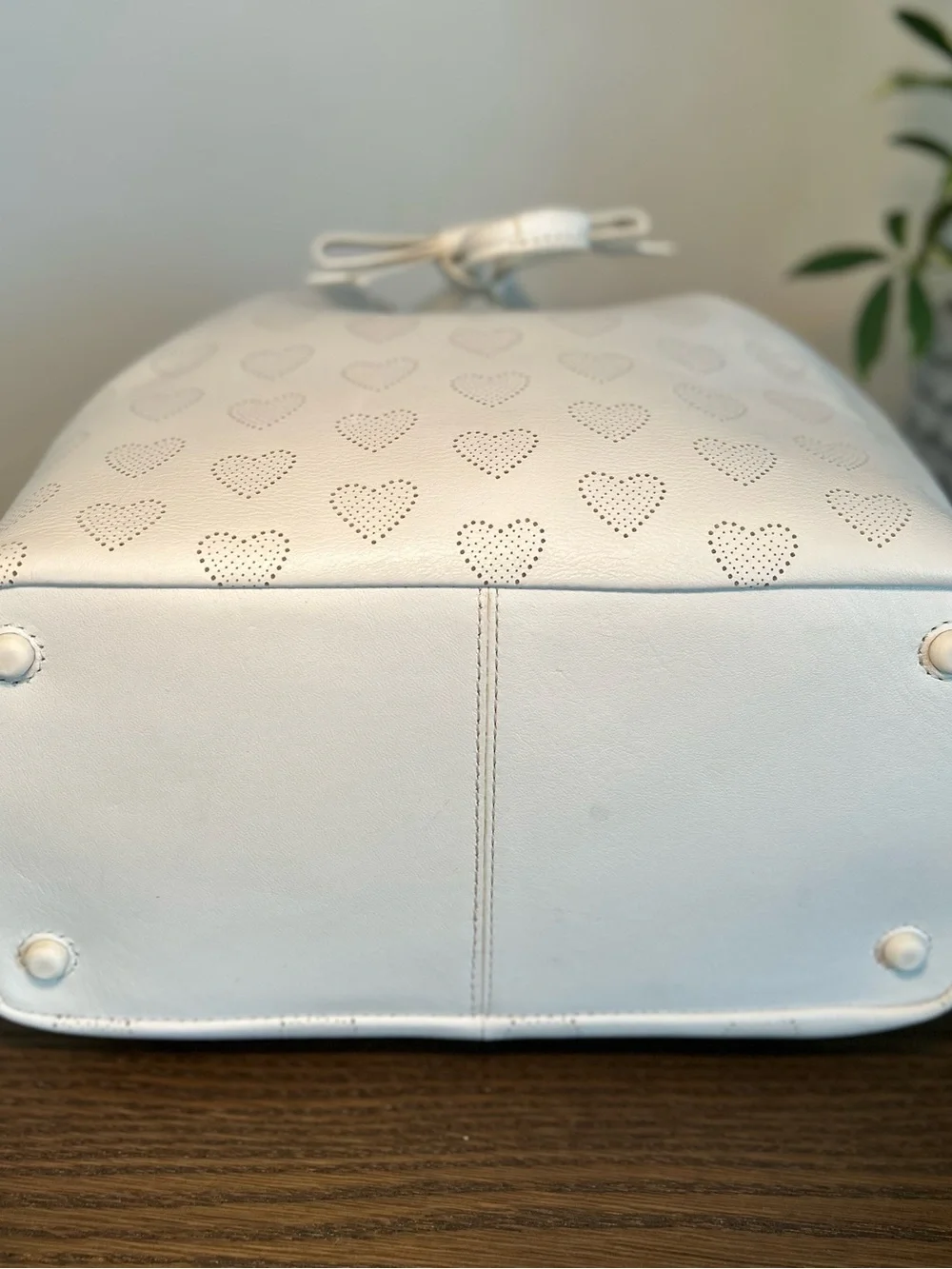 Cole Haan x Rodarte Heart Perforated Leather Bucket Bag White Bow